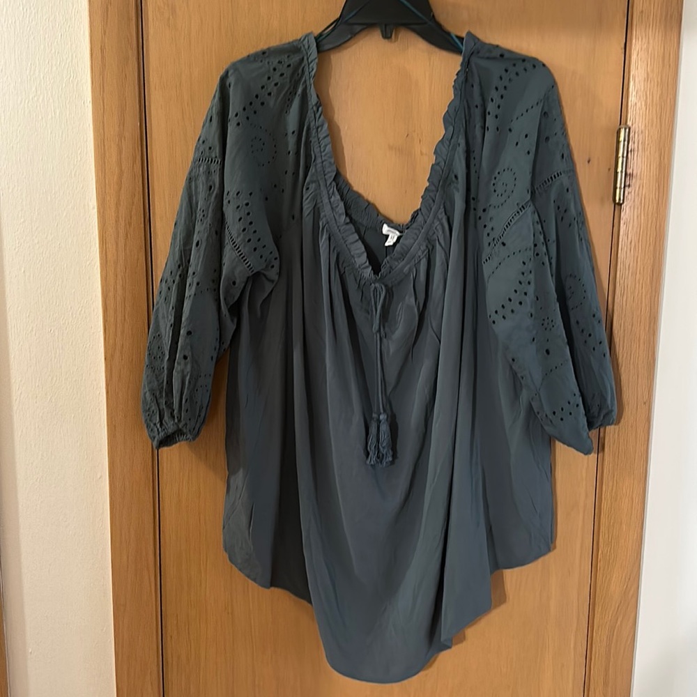 Maurices Women’s Lace Peasant Boho Tunic Top Olive Green  Plus Size 3X